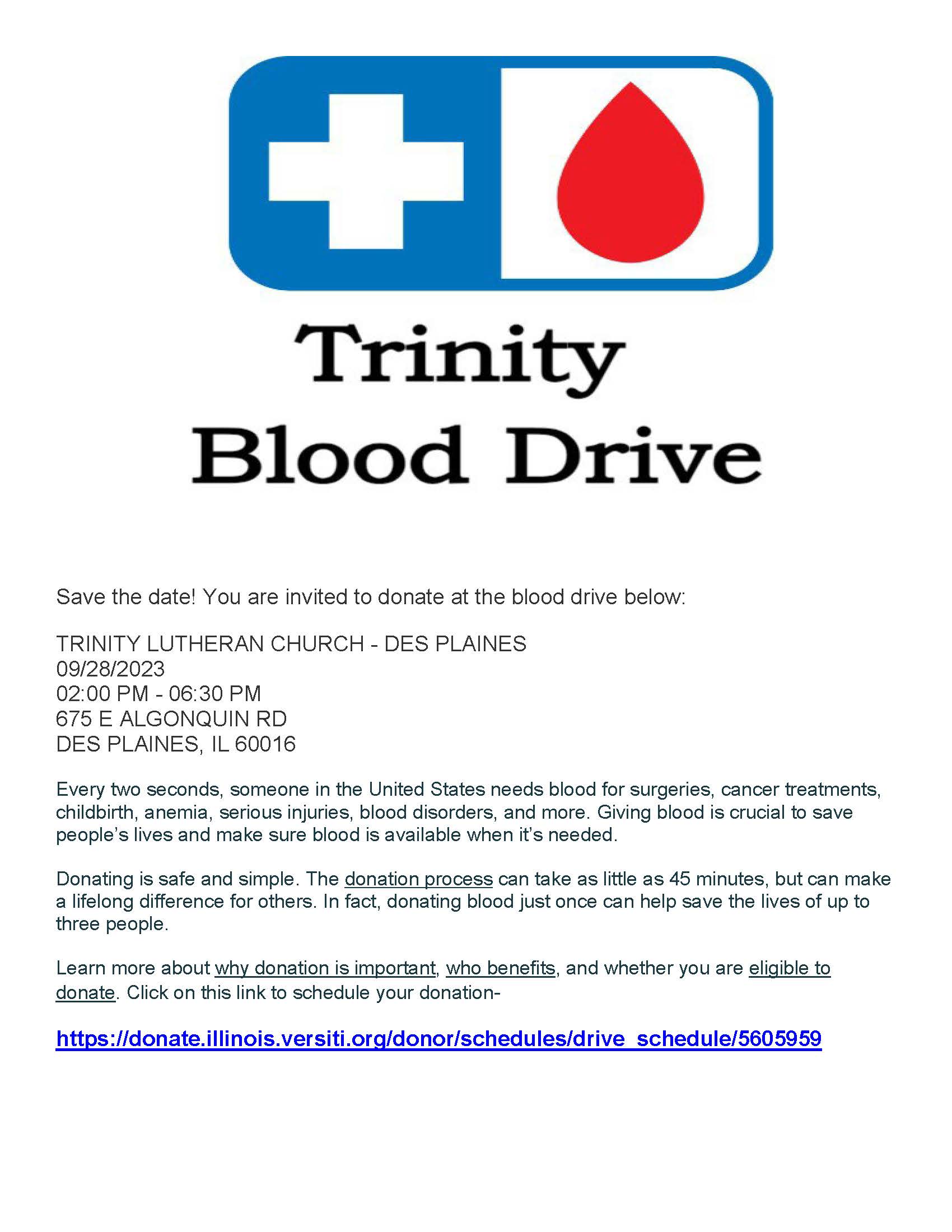 2023 Trinity blood drive flyer